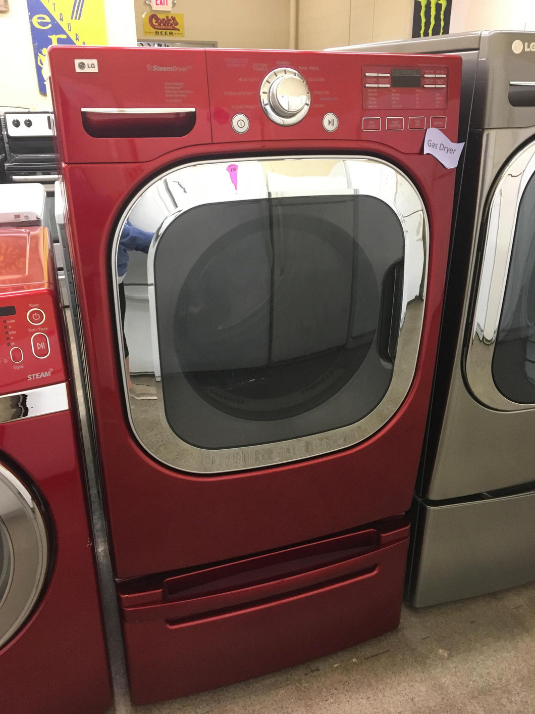 LG Red Gas Dryer with Pedestal - 9873