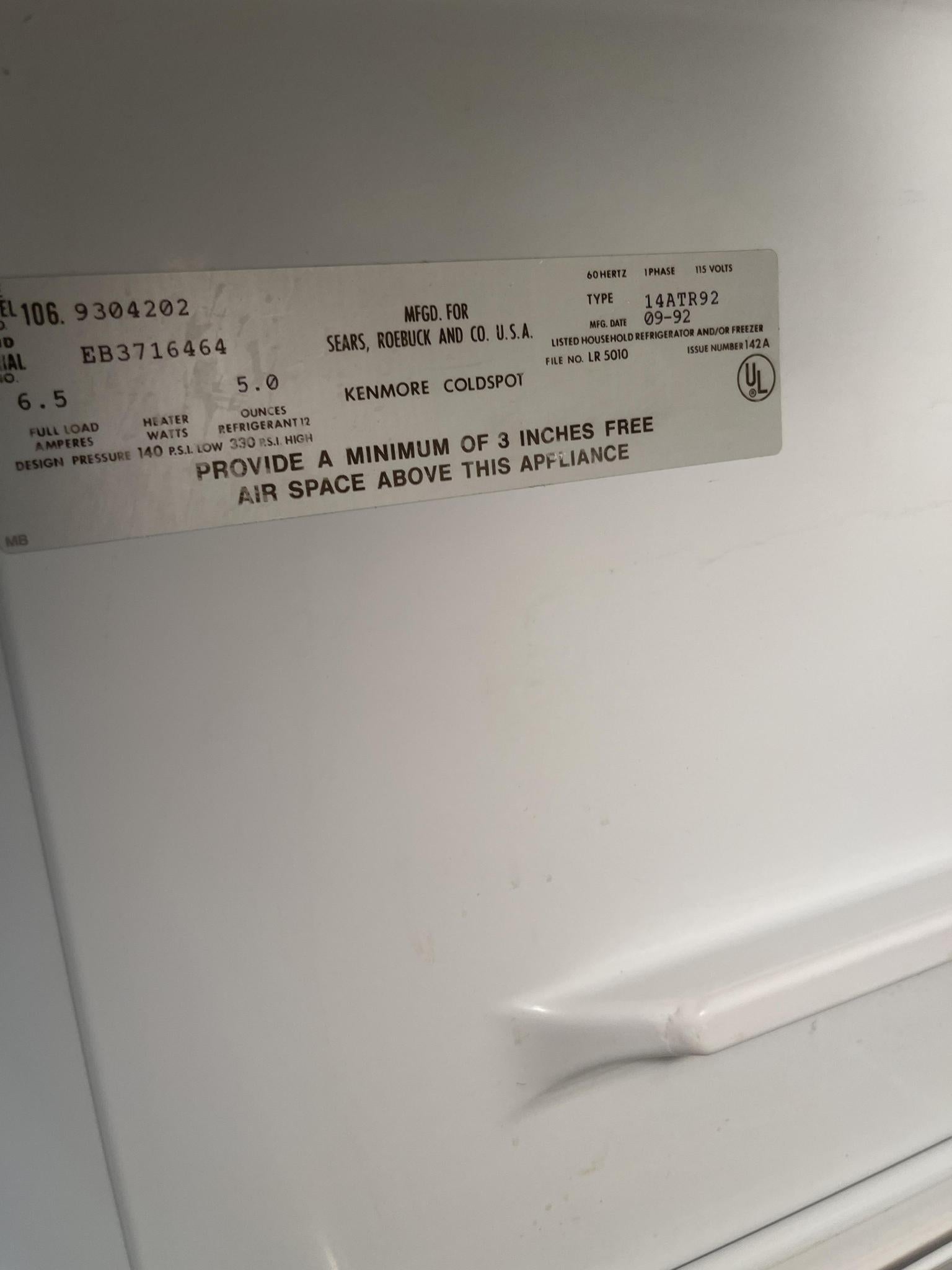 Kenmore deals refrigerator wattage