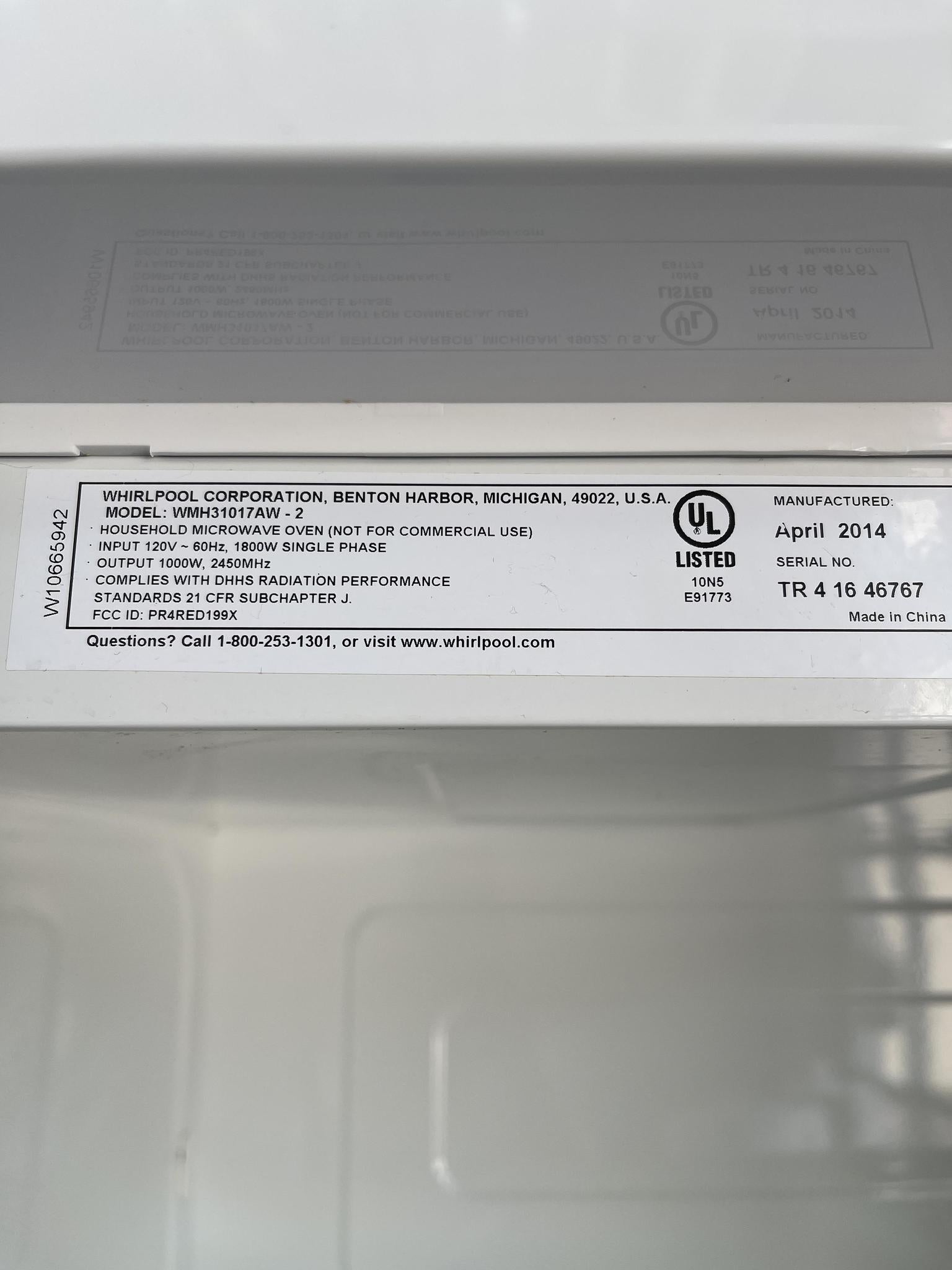 whirlpool microwave 10n5 e91773