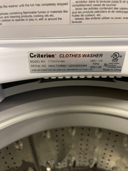 Criterion Washer - 1203 – Shorties Appliances And More, LLC