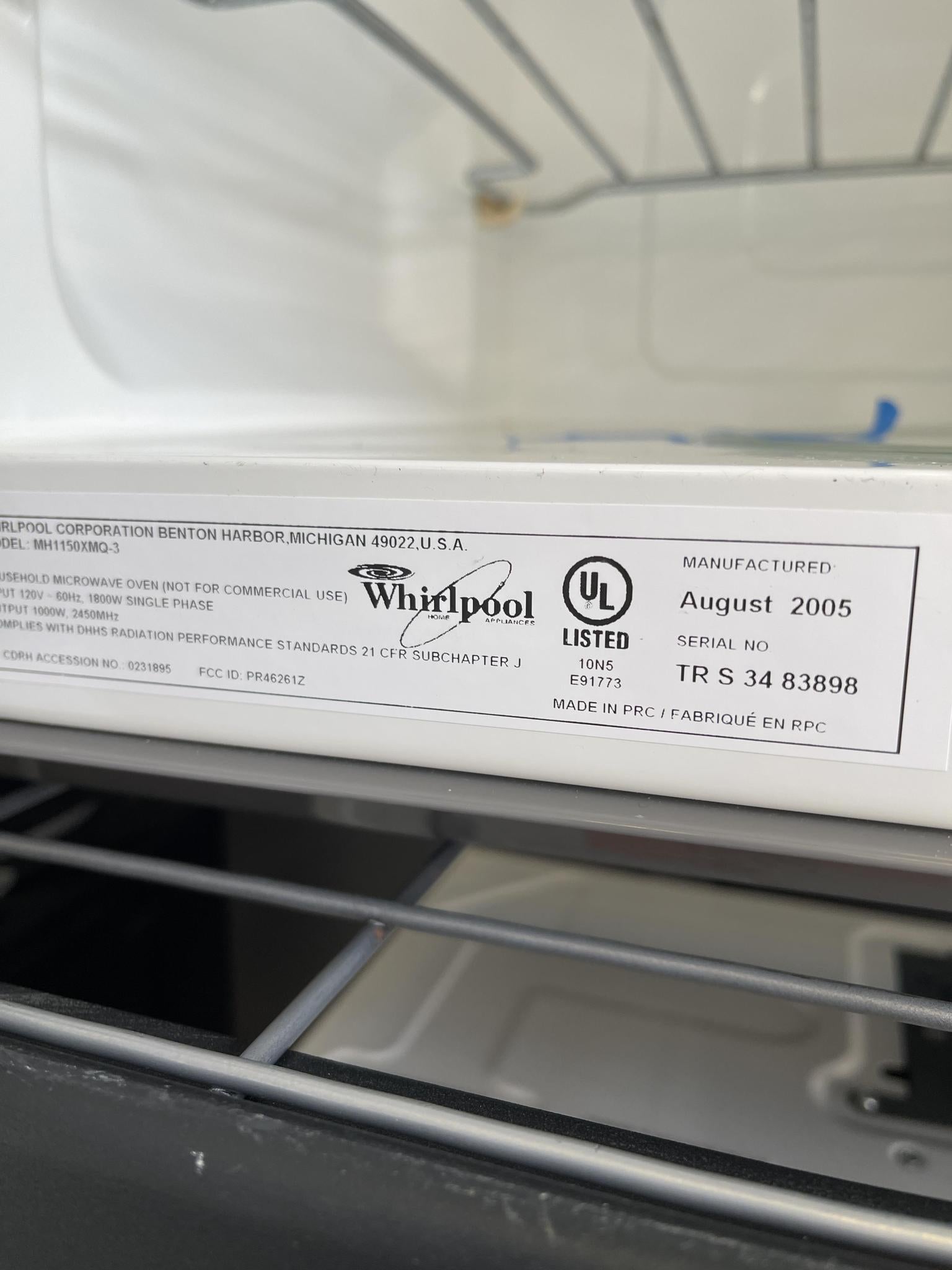 whirlpool microwave 10n5 e91773